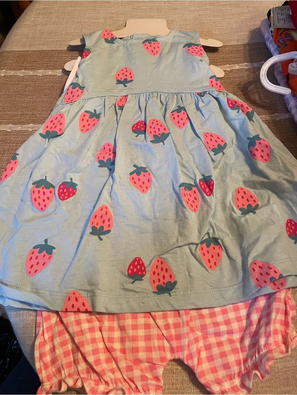 Carter's Pink and White Gingham and Strawberry Rompers
